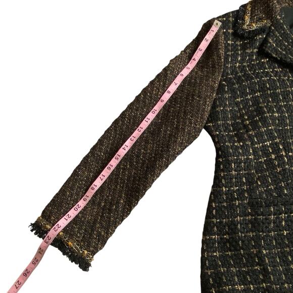 Chico's Tweed Blazer Black Brown Metallic Beaded Fringe Size 12 L Boho Academia - Picture 13 of 15